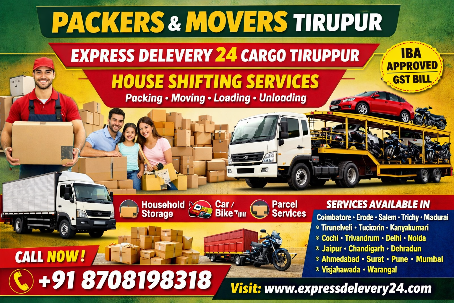 PACKERS AND MOVERS IN TIRUPUR, 8708198318 - Porter for House Shifting Services 