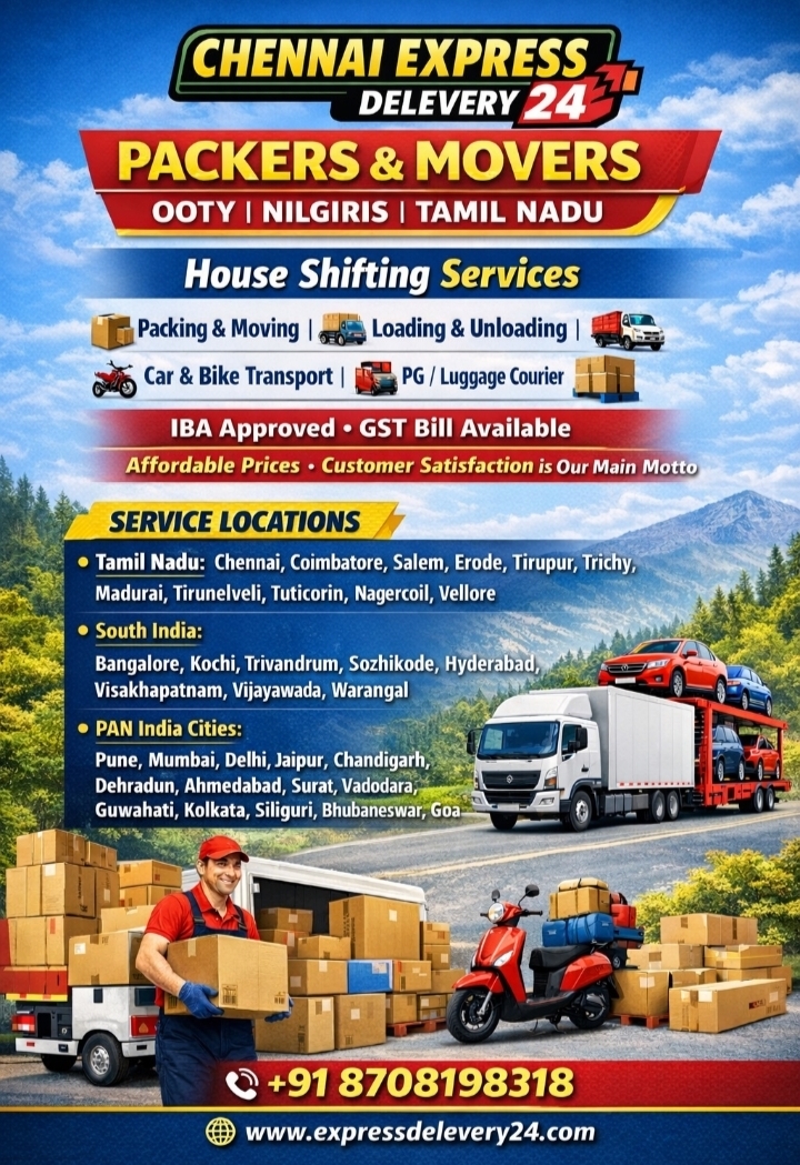 PACKERS AND MOVERS IN OOTY, 8708198318