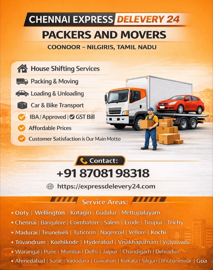PACKERS AND MOVERS IN COONOOR, 8708198318