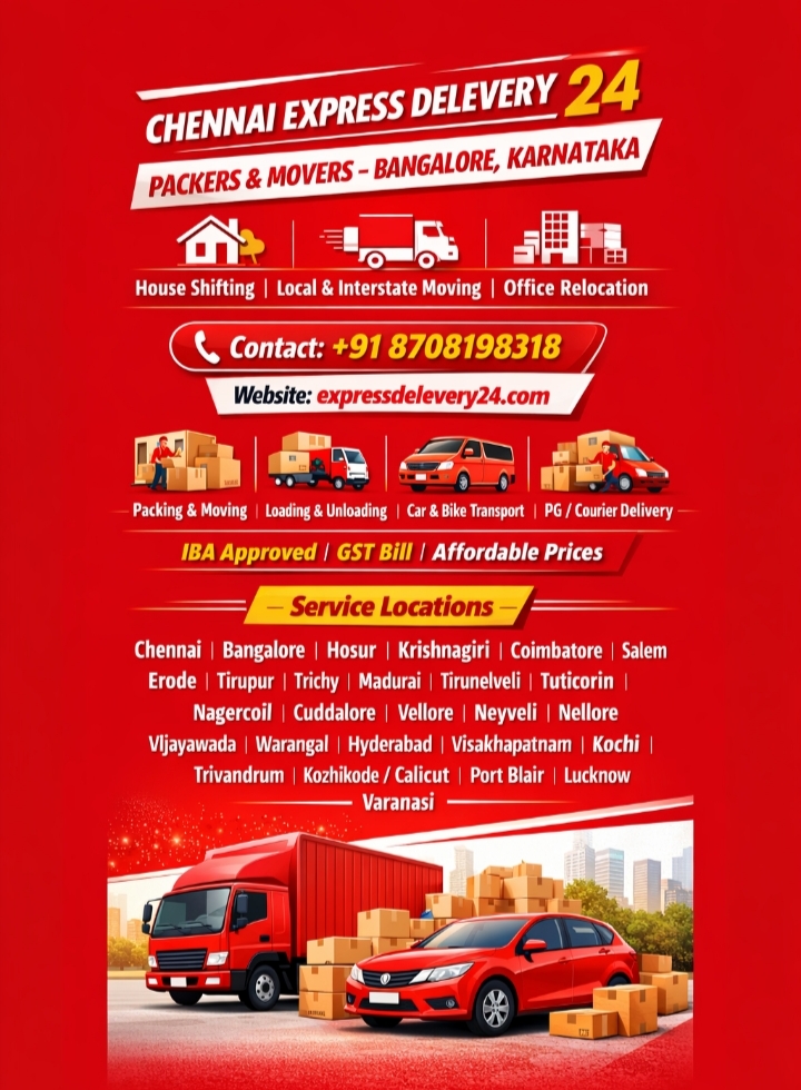 CHENNAI TO BANGALORE PACKERS AND MOVERS, 8708198318