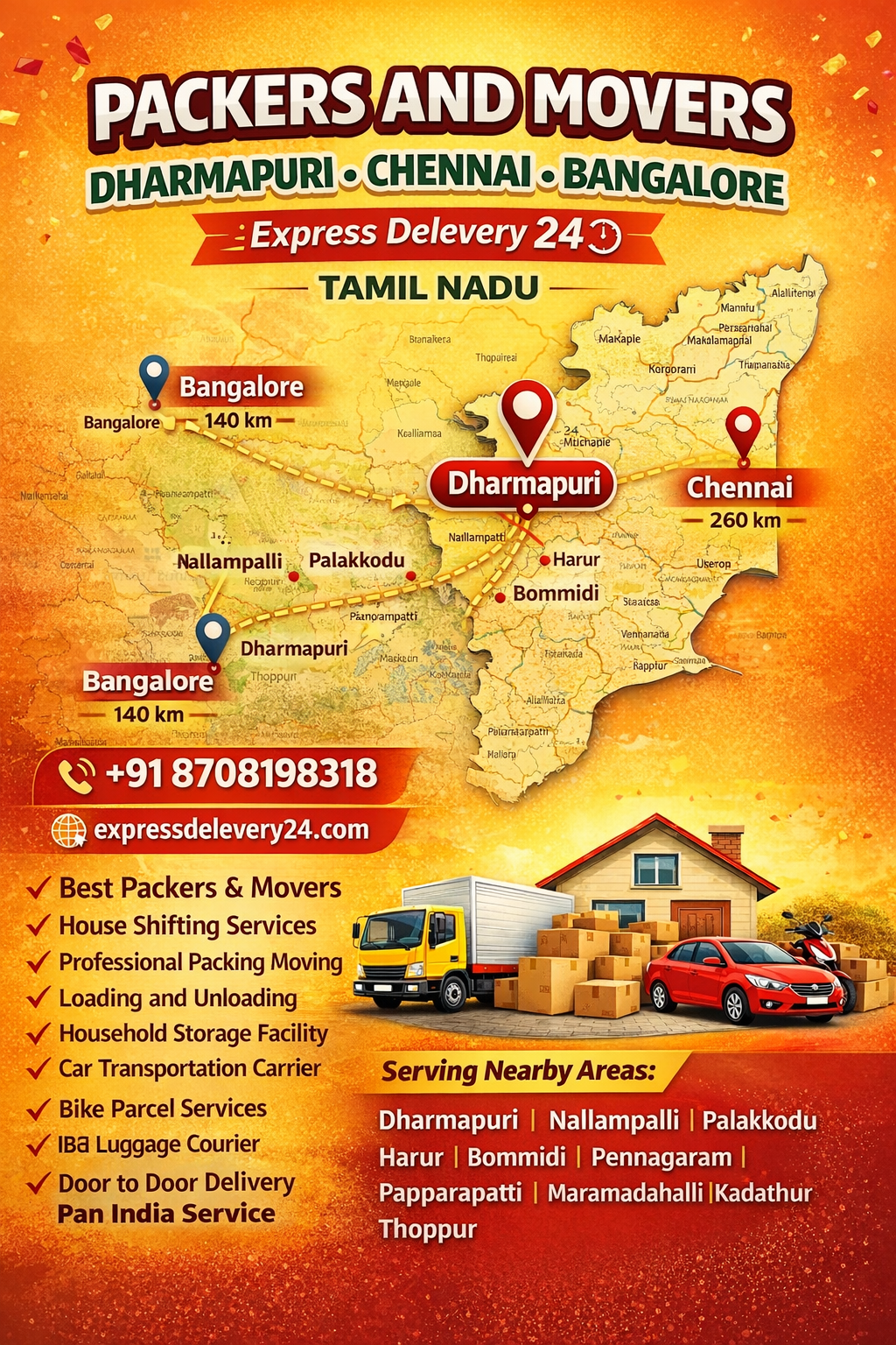 PACKERS AND MOVERS IN DHARMAPURI, 8708198318