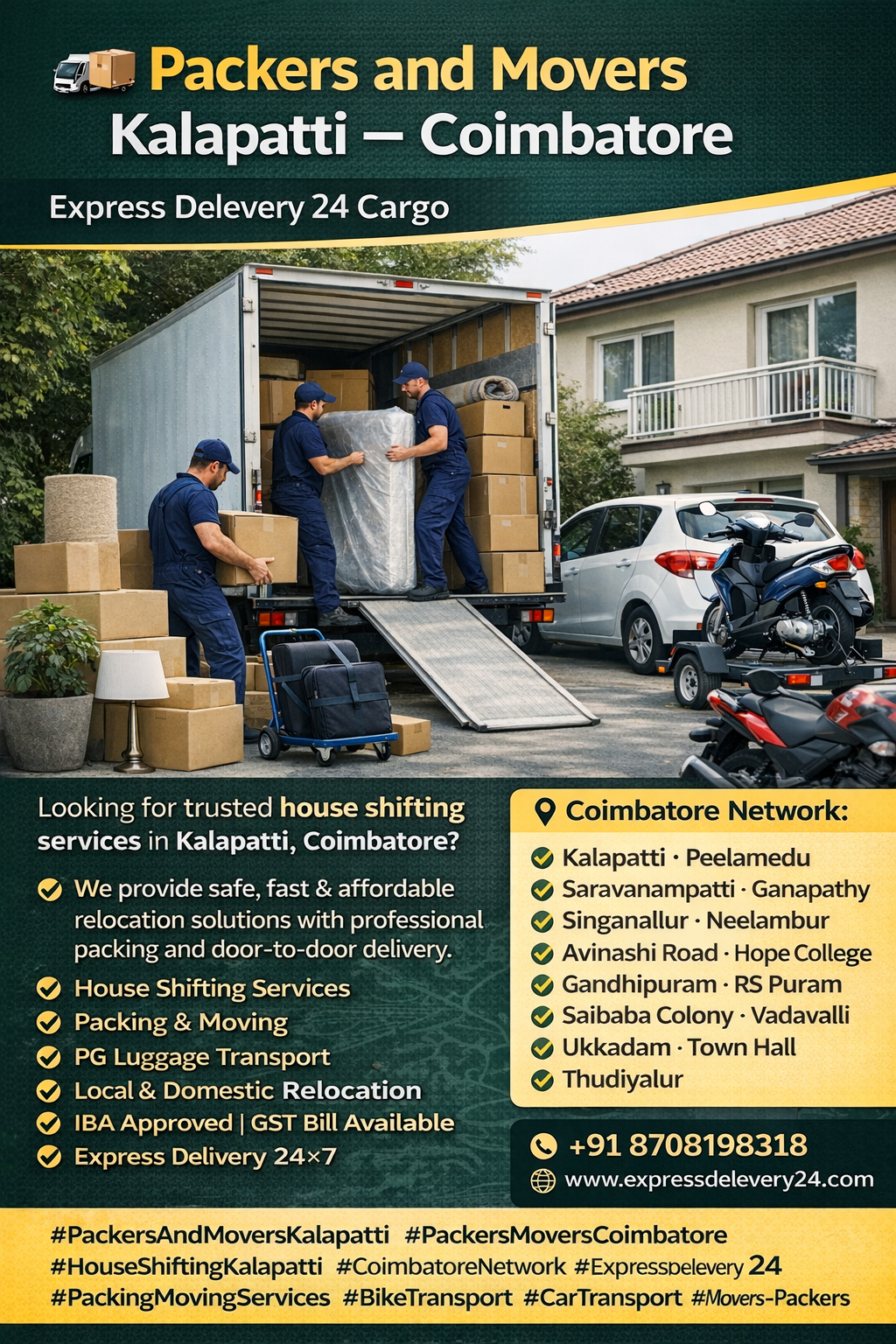 Packers and Movers in Kalapatti, 8708198318 Coimbatore | House Shifting | Express Delevery 24