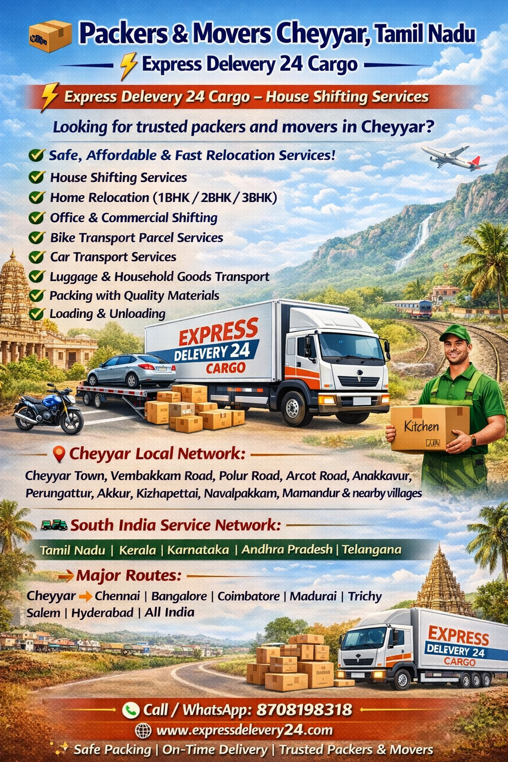 PACKERS AND MOVERS IN CHEYYAR, 8708198318 TAMIL NADU