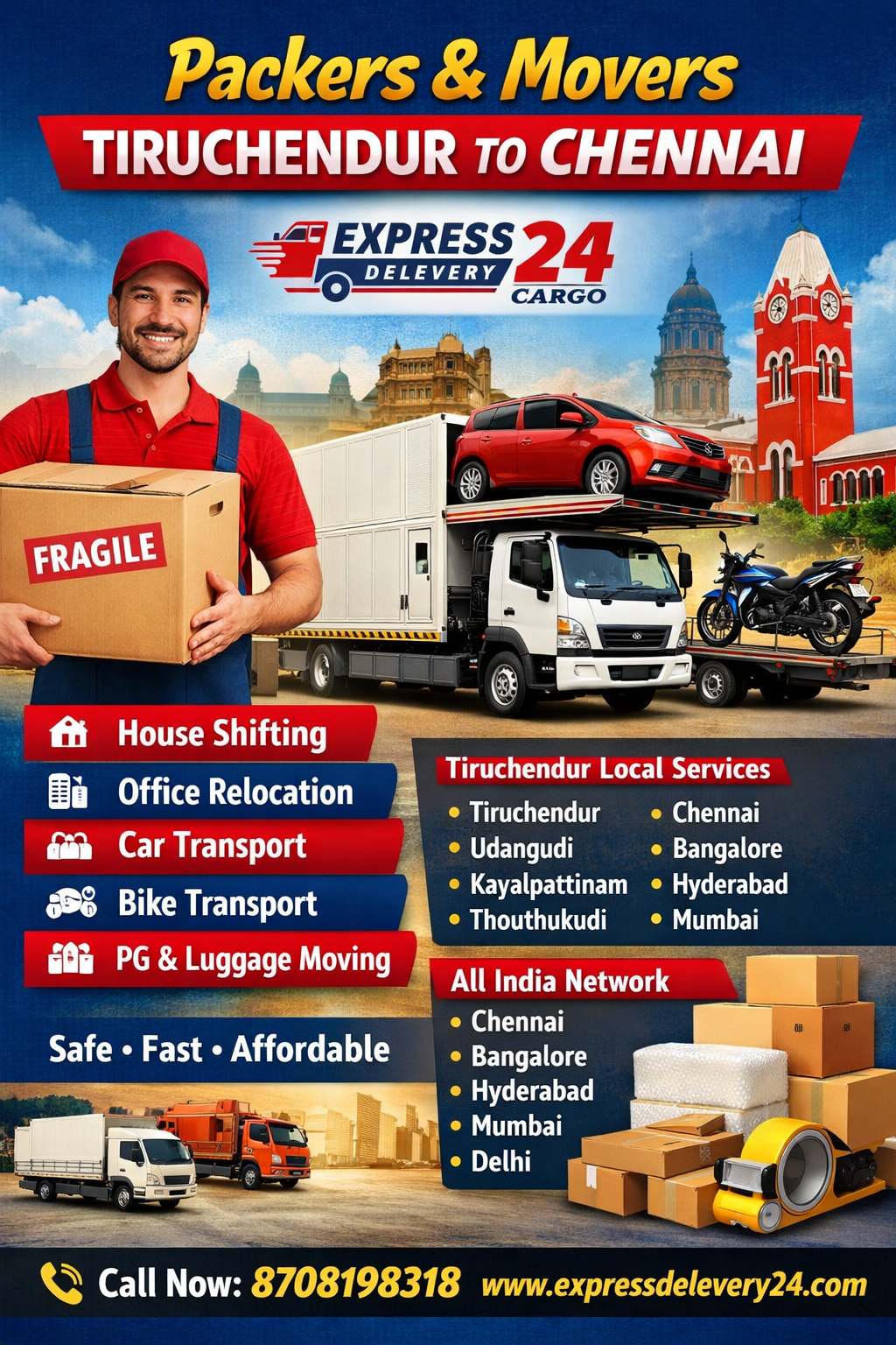 PACKERS AND MOVERS IN TIRUCHENDUR, 8708198318 TAMIL NADU 