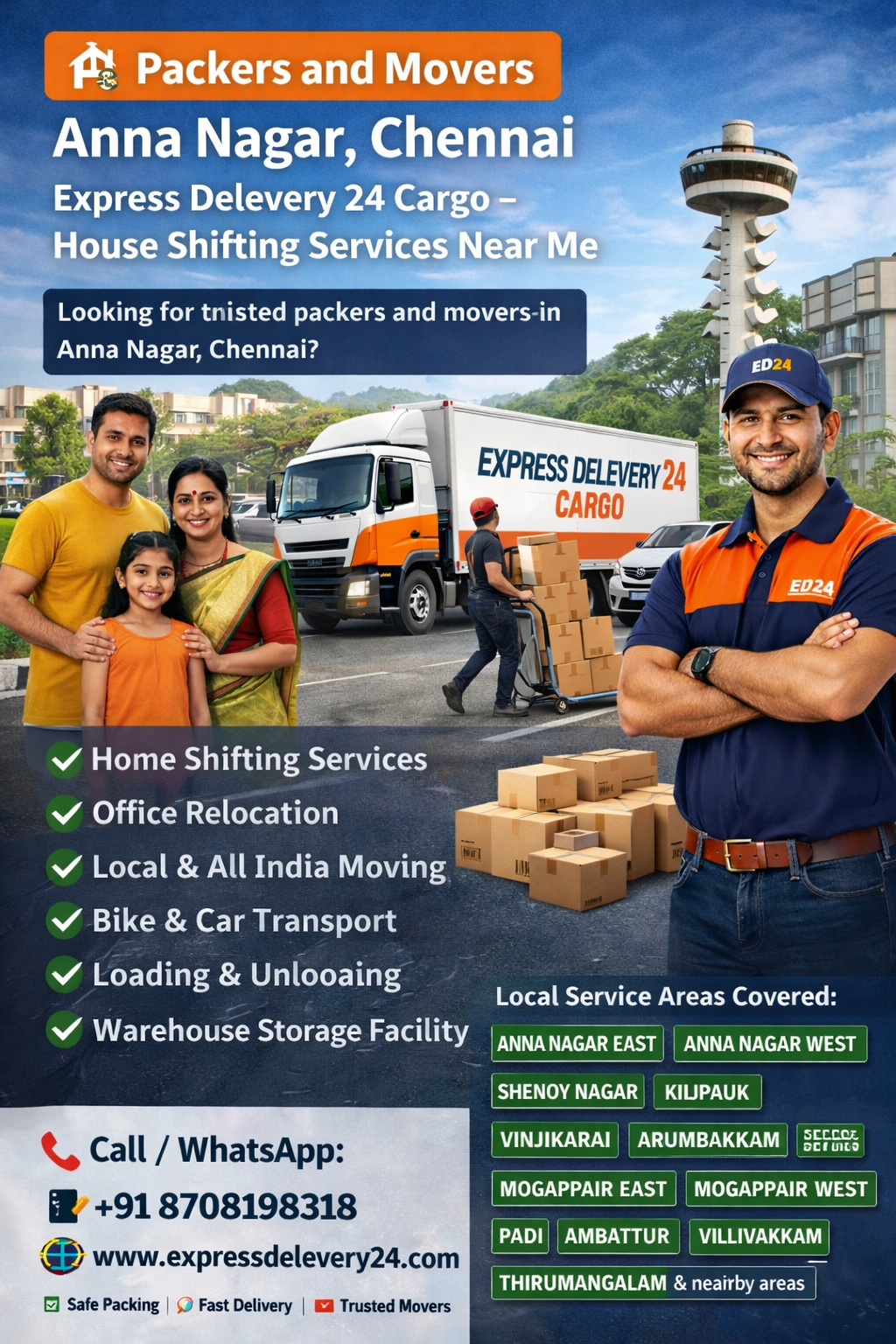 Packers and Movers Anna Nagar Chennai | House Shifting Services Near me -Express Delevery 24 Cargo