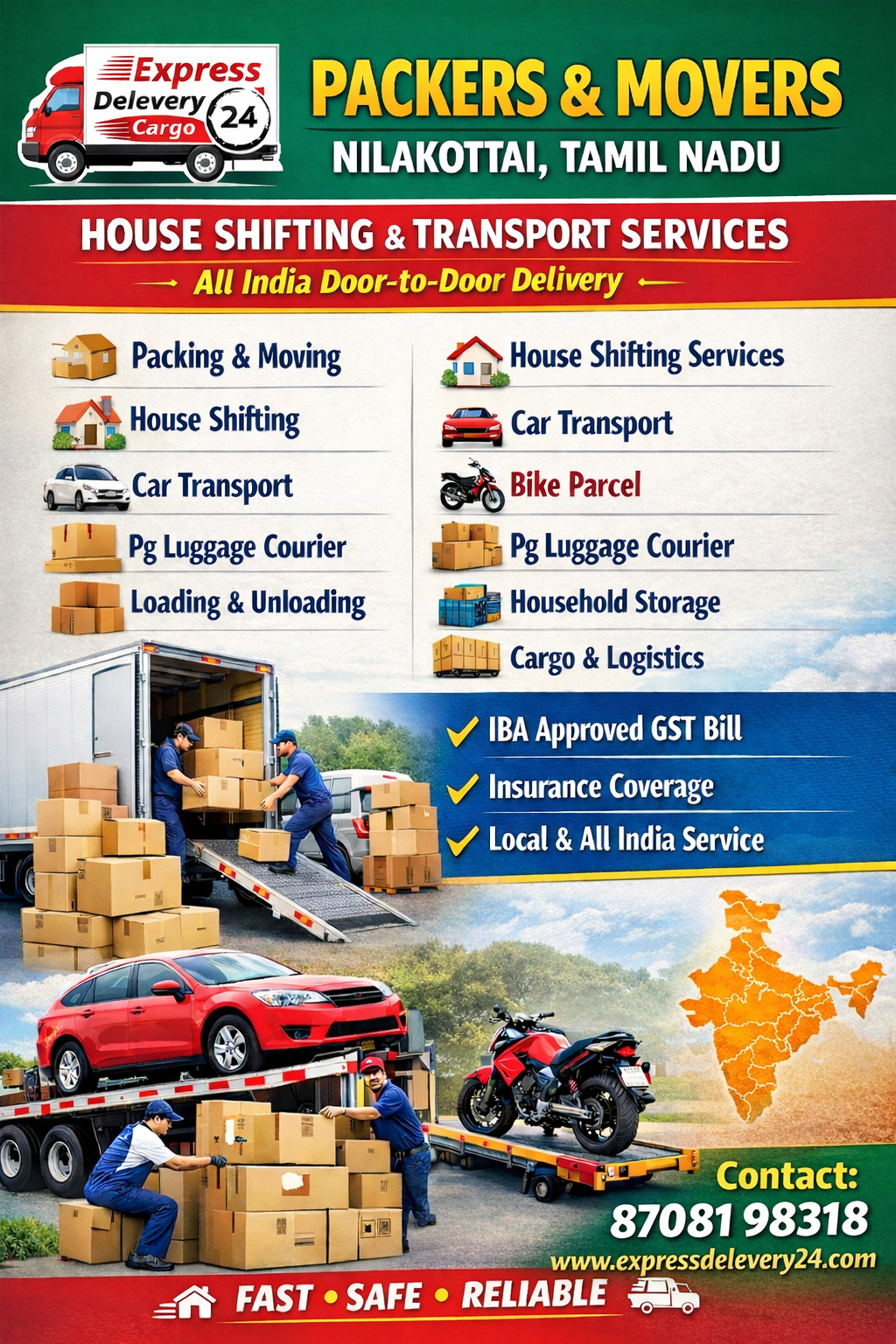 Packers and Movers Nilakottai | House Shifting Services – Express Delevery 24 Cargo