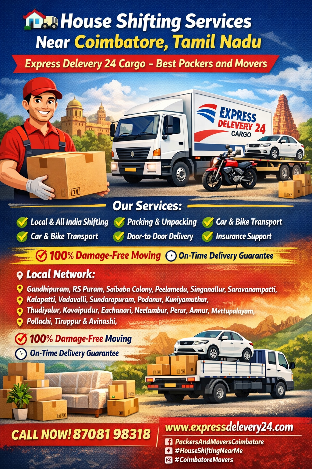 Packers and Movers in Coimbatore, 8708198318 Tamil Nadu | House Shifting Services Ganapathy | IBA Approved GST Bill 