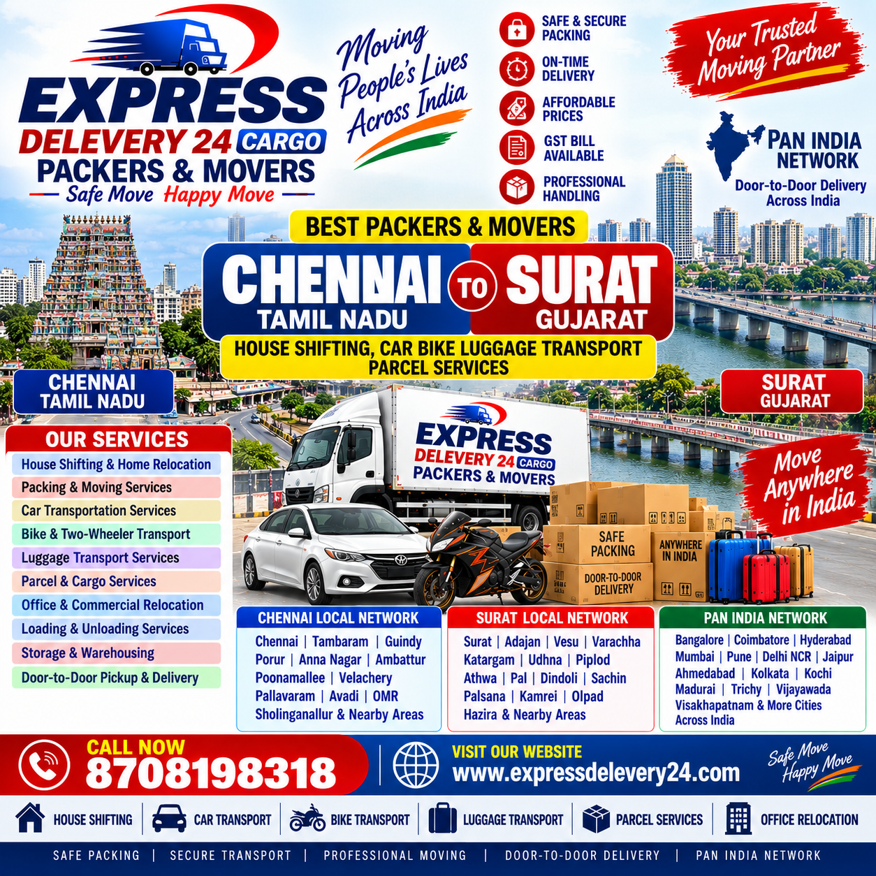 Best Packers and Movers Chennai to Surat, Gujarat | House Shifting & Luggage Transport Parcel 