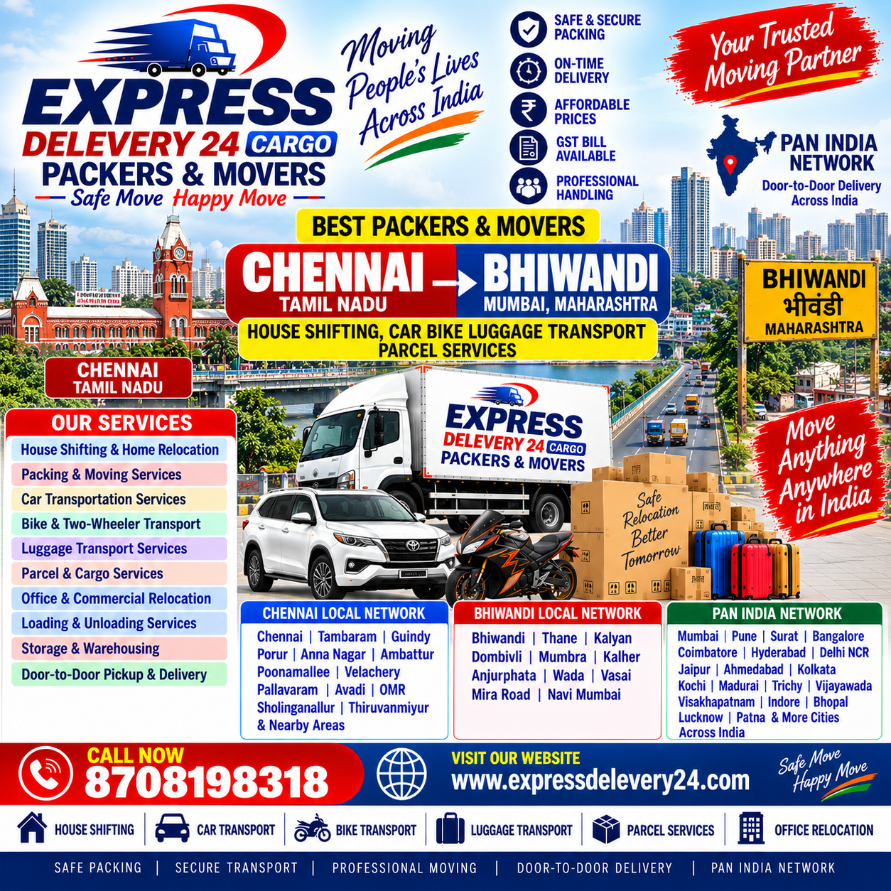 Best Packers & Movers Chennai to Bhiwandi, Maharashtra | House Shifting & Luggage Transport