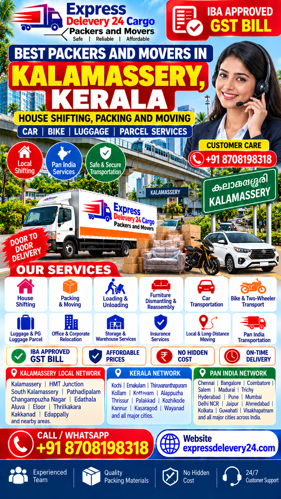 Packers and Movers in Kalamassery, 8708198318 Kerala | House Shifting Services – Express Delevery 24 Cargo