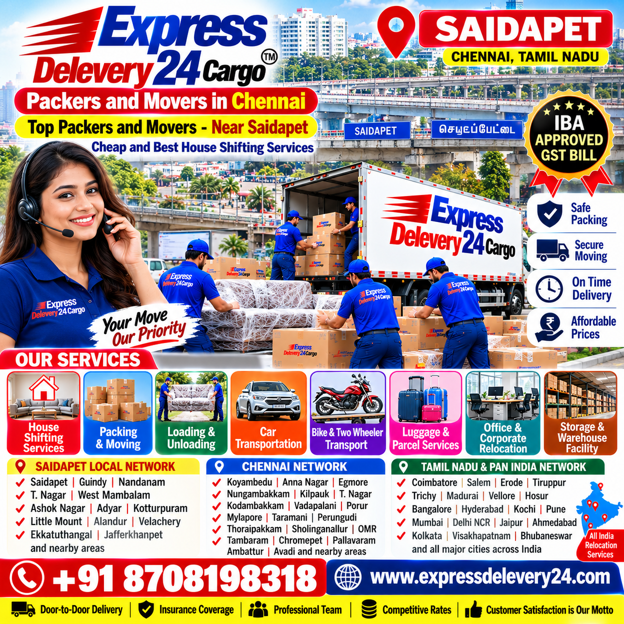 Best Packers and Movers in Saidapet, 8708198318 Chennai | House Shifting Services - Express Delivery 24