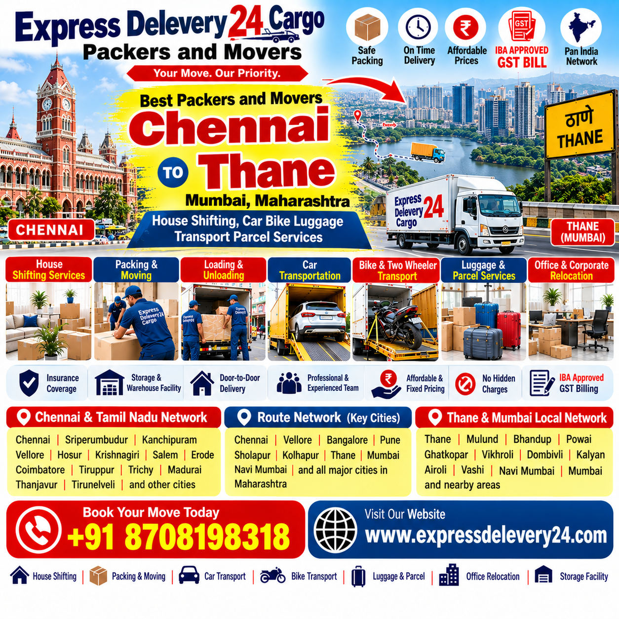 Packers and Movers Chennai to Thane, 8708198318 Mumbai Maharashtra 