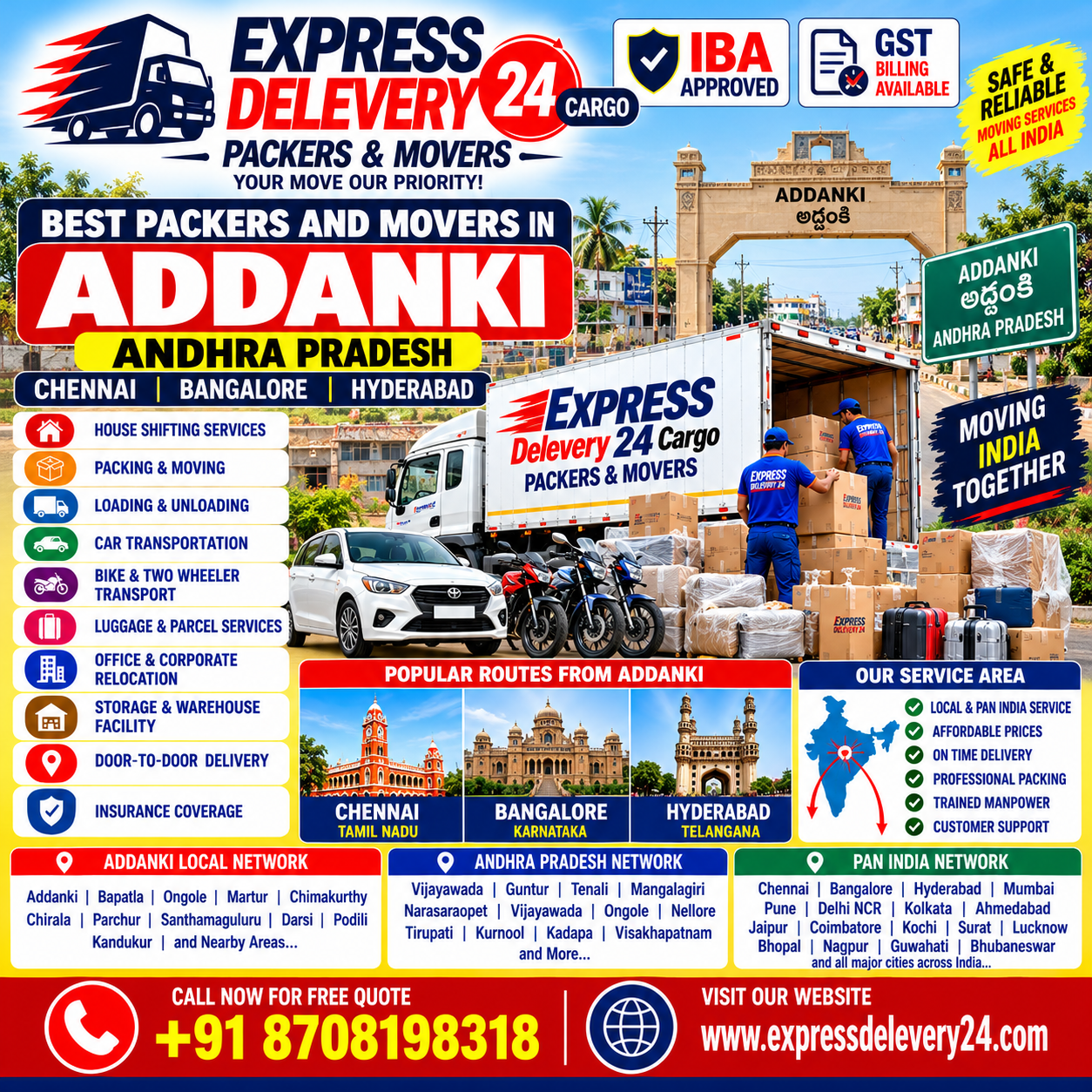 Best Packers and Movers in Addanki, 8708198318 Andhra Pradesh | House Shifting, Car Bike & Luggage Transport Parcel - Express Delevery 24 Cargo