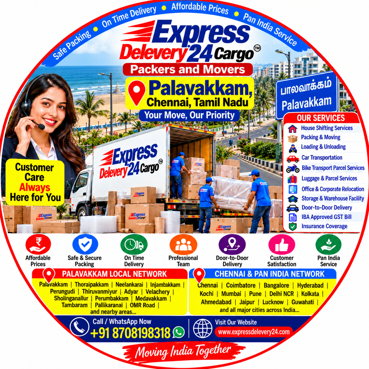 Best Packers and Movers in Palavakkam, 8708198318  Chennai | House Shifting Services Near me - Express Delevery 24 Cargo