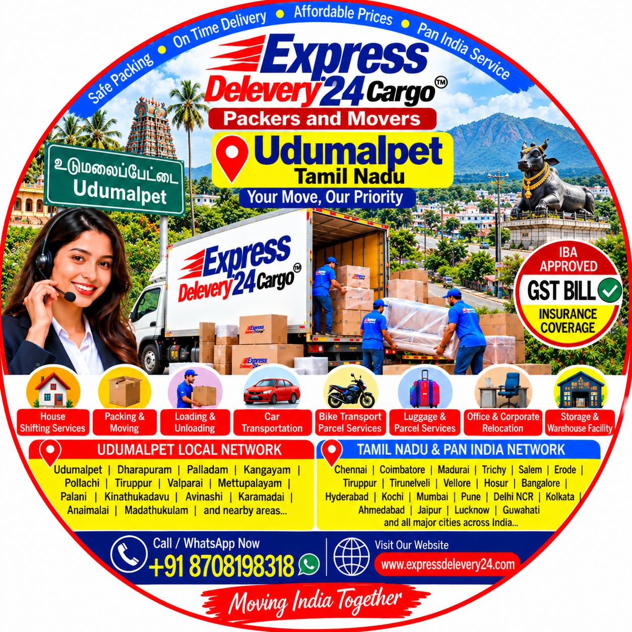 Packers and Movers Udumalpet, 8708198318 Tamil Nadu | House Shifting Services Near Me