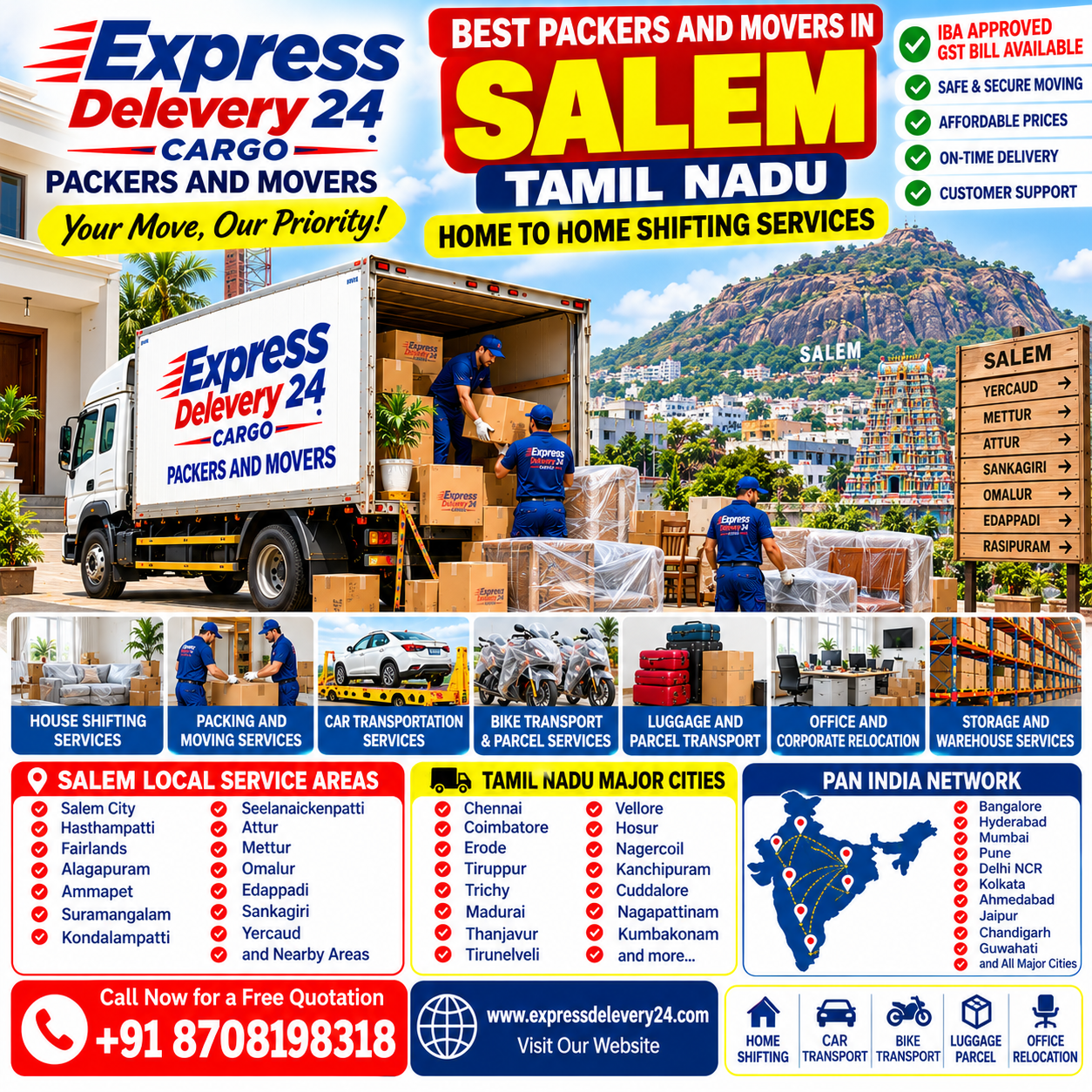 Best Packers and Movers in Salem, 8708198318 Tamil Nadu | Home to Home Shifting Services - Iba Approved Gst Bill 